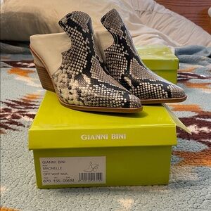 Gianni Bini Snake Print Mules - Black and White